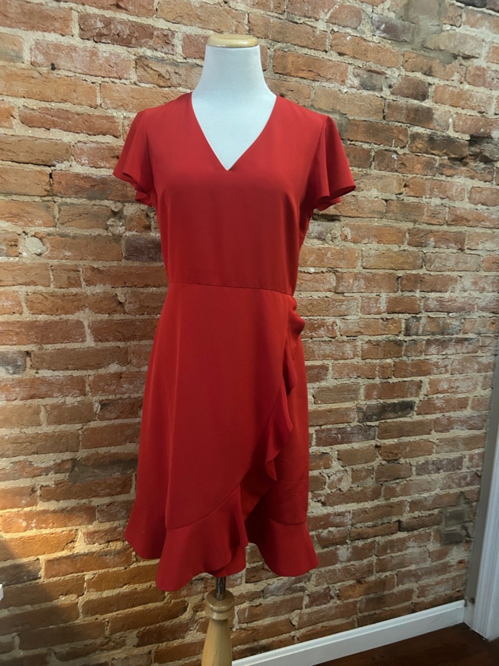 Draper James Red V-Neck Ruffle Wrap Midi Dress - Picture 2 of 2